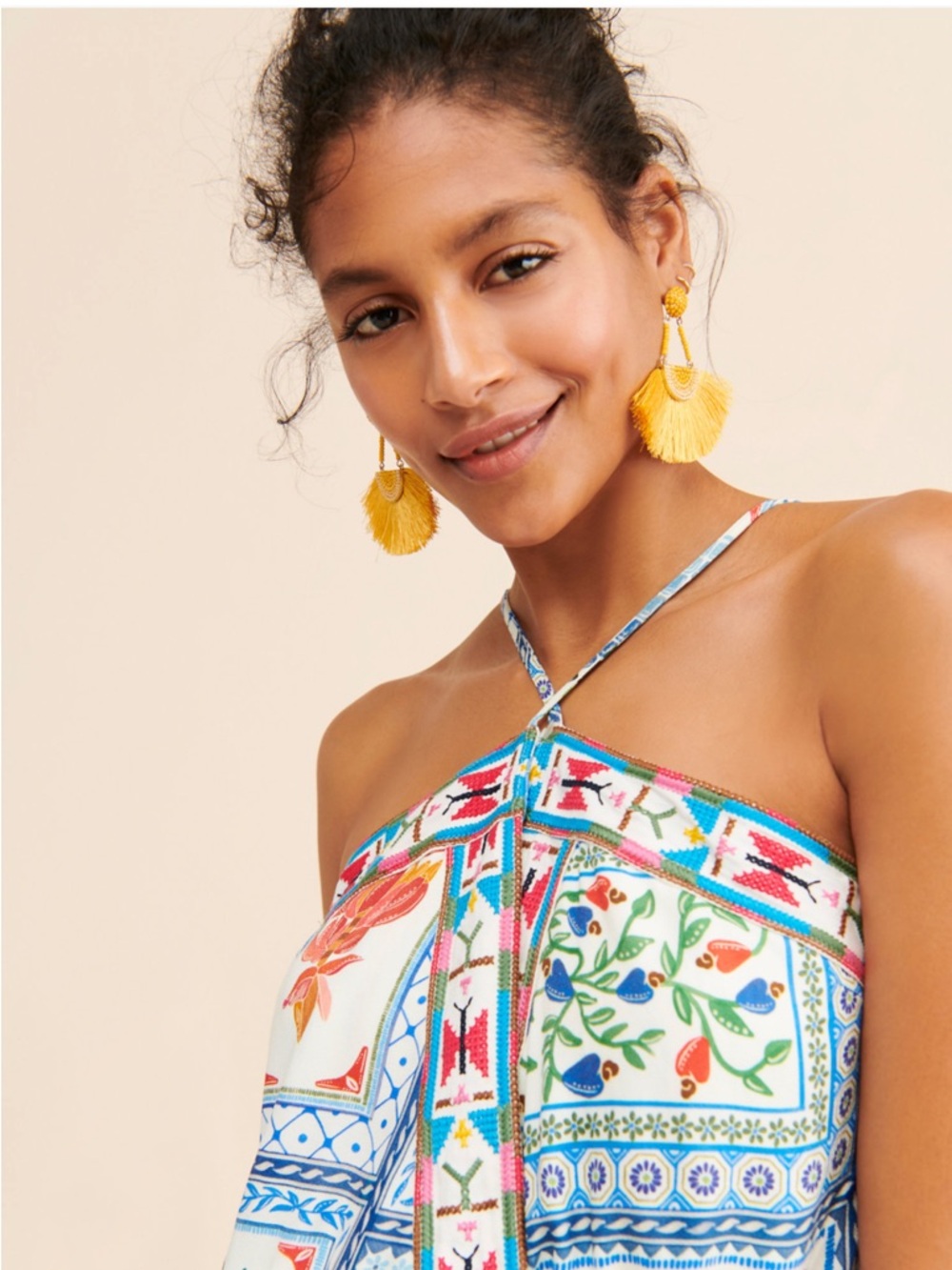 Farm Rio Tropical Tiles Embroidered Mini Dress - Picture 2 of 8